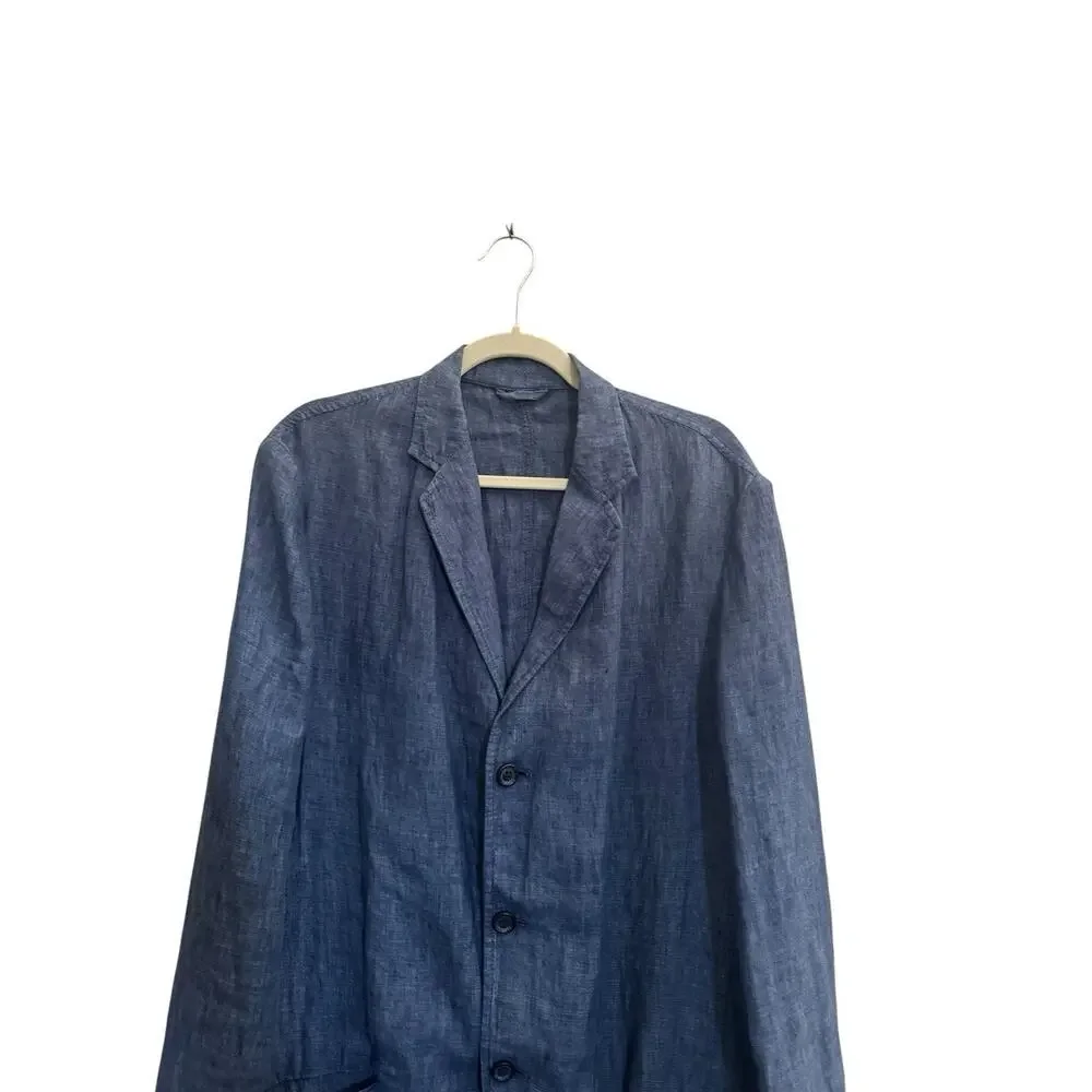 Canali Blazer Mens 40 L (50 EU) Blue Linen Sportswear Unlined Sport Coat Jacket
